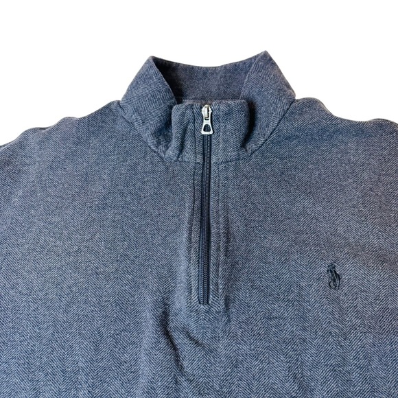 Polo Ralph Lauren Men's Charcoal Heather Herringbone 1/4 Pullover Sweater XL - Picture 4 of 14